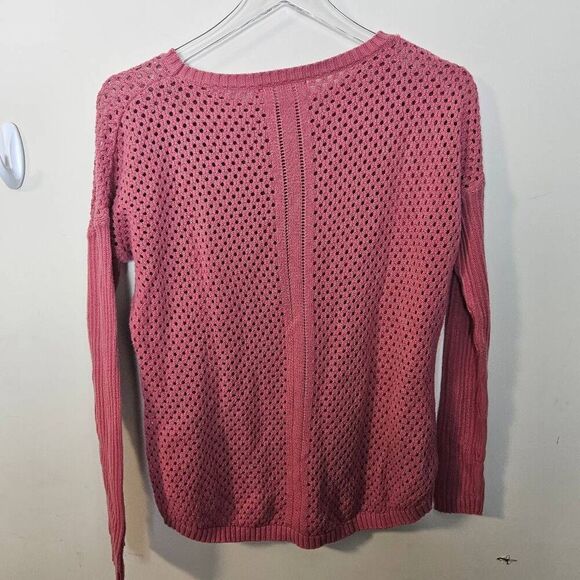Prana Parker Sweater OG cotton open knit w drop shirt tale hem Red Slate pink XS - Picture 3 of 3